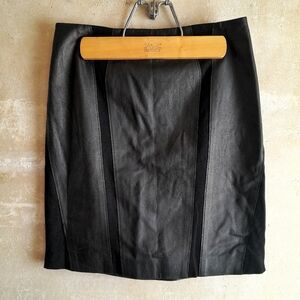 466a. black vintage Worth genuine leather 90s 2000s pencil mini skirt, 0